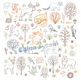 手绘秋日元素矢量简笔画